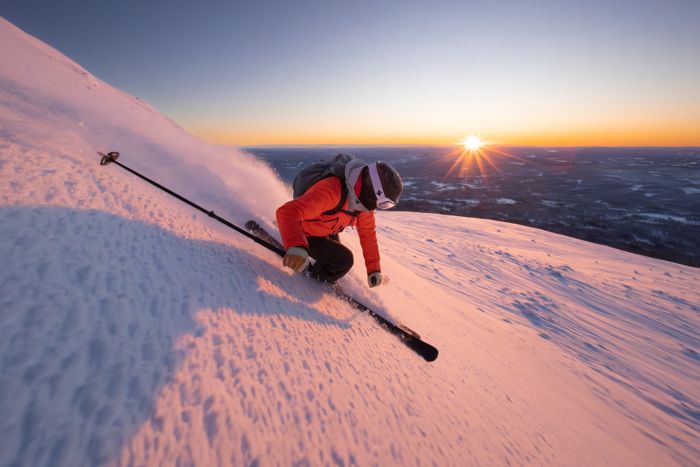 Skiing down a mountain, Trysil Norway